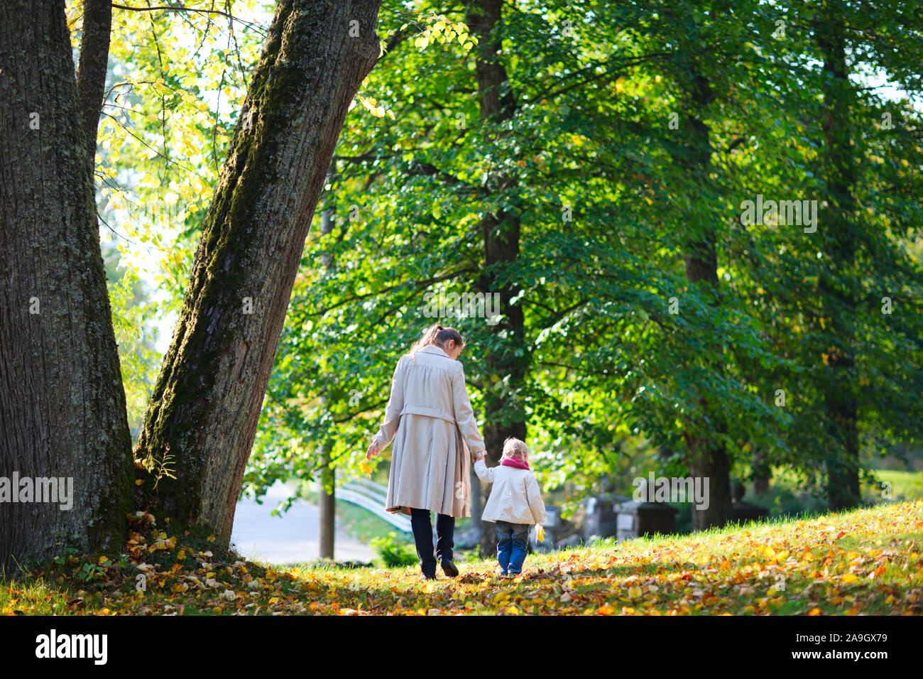 Vater und Tochter im Park, Herbstausflug, Herbsttag, Herbstspaziergang, Bad...