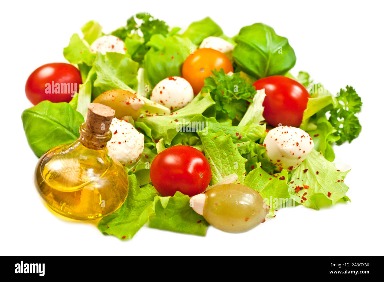 Mozzarella salad and chili flakes with oil Stock Photo Alamy