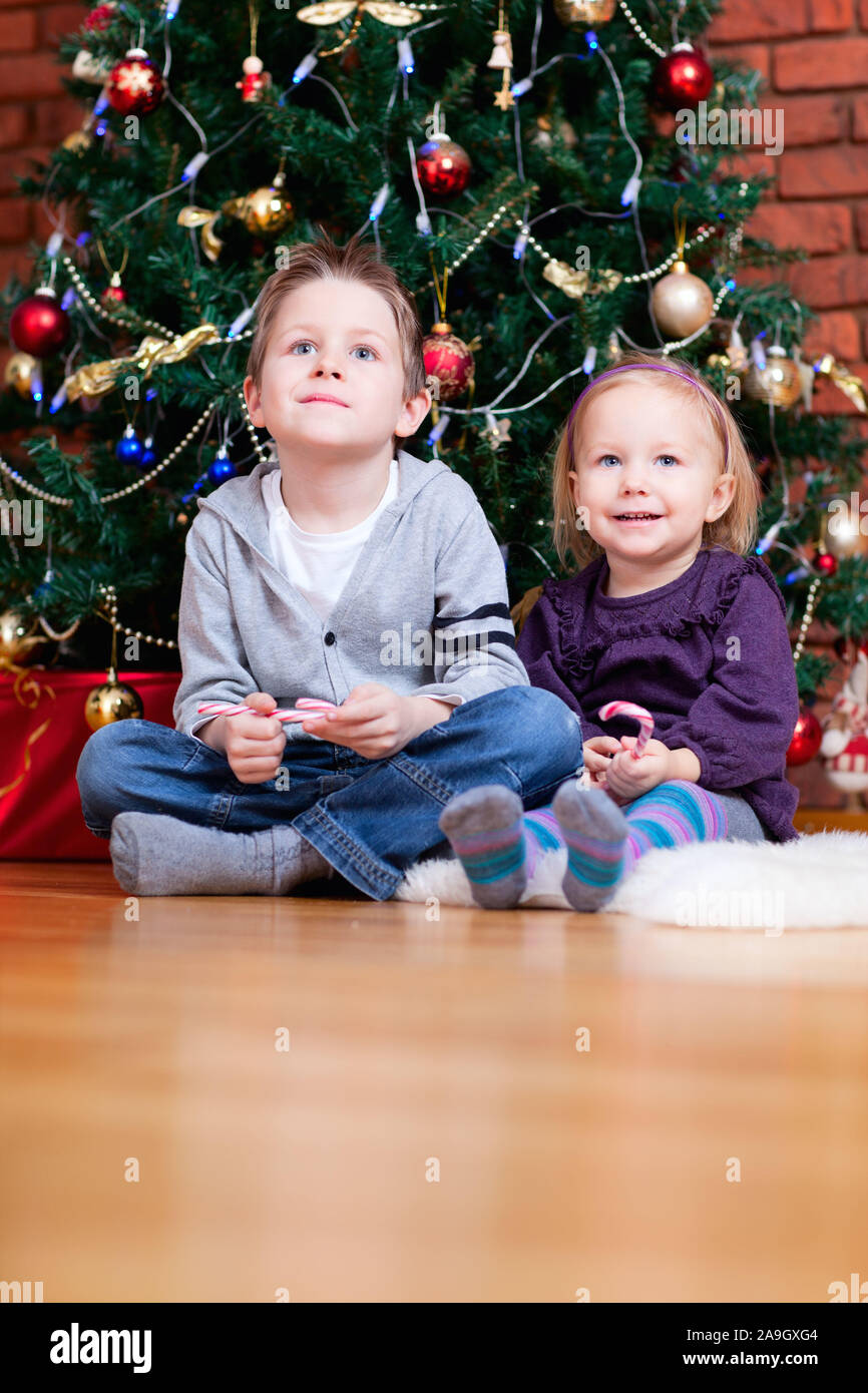 Finnland, Familie unterm Weihnachtsbaum Stock Photo Alamy