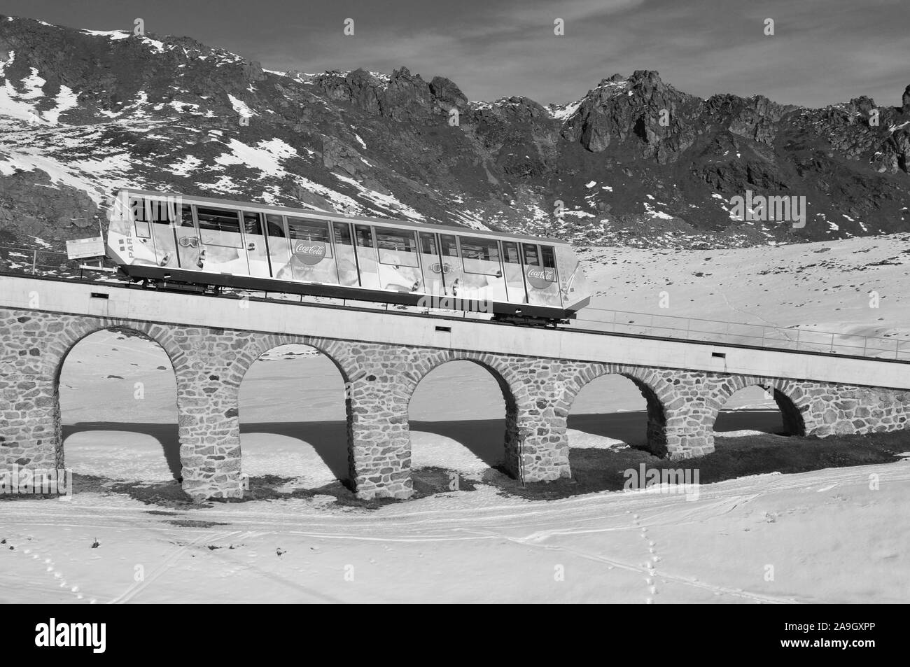 Due to global clima change the snow machines  are necessary everywhere for wintersport like here in Davos-City on Parsenn Stock Photo