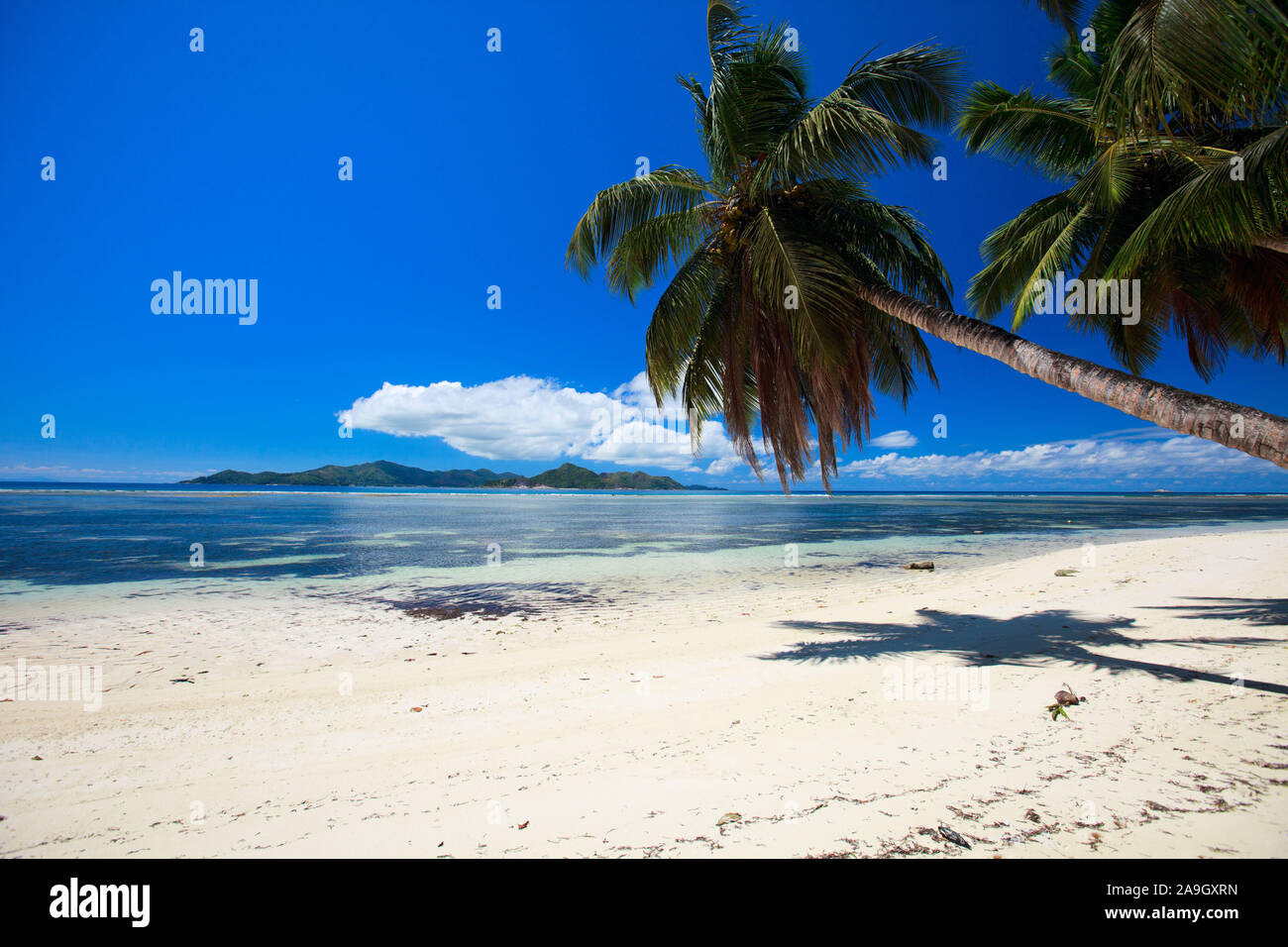 Strand Mit Felsen La Digue Seychellen Stock Photo Alamy