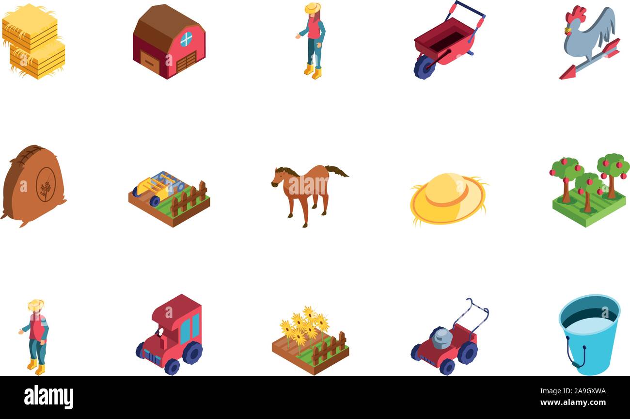 set of icons of farm on white background vector illustration design ...