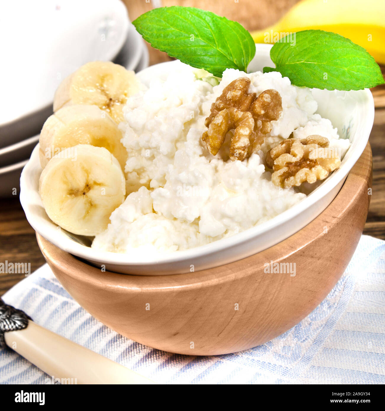 Cottage Cheese With Banana And Nuts Stock Photo 332901384 Alamy