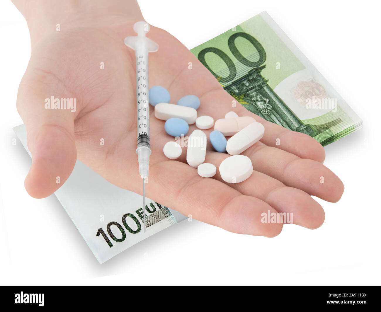 Hand, Medicaments and Euro Stock Photo