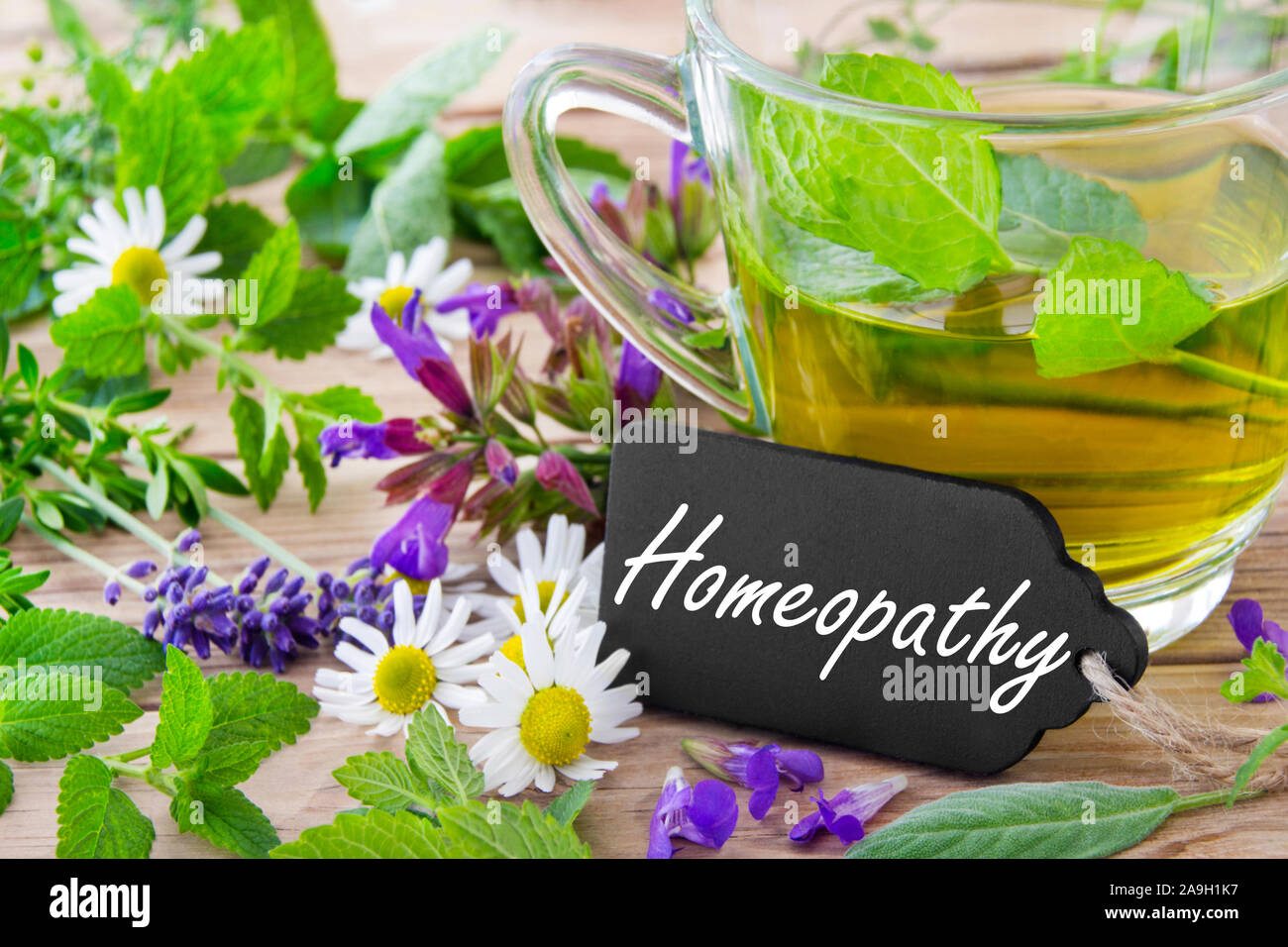 Herbal tea and homeopathy label Stock Photo