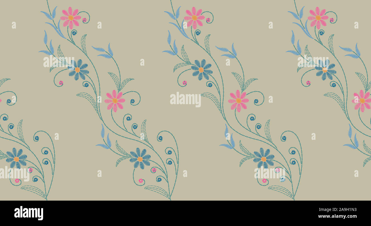 seamless floral colorful embroidery design background Stock Photo