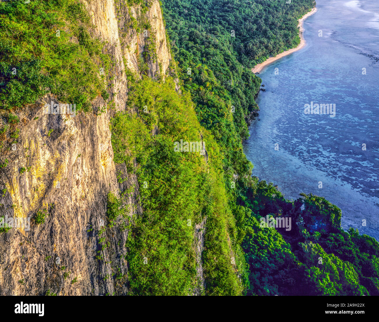 LImestone cliffs at Two Lovers Point, U.S. Territory of Guam, Pacific Ocean, Phillipine Sea, Marianas Island Stock Photo