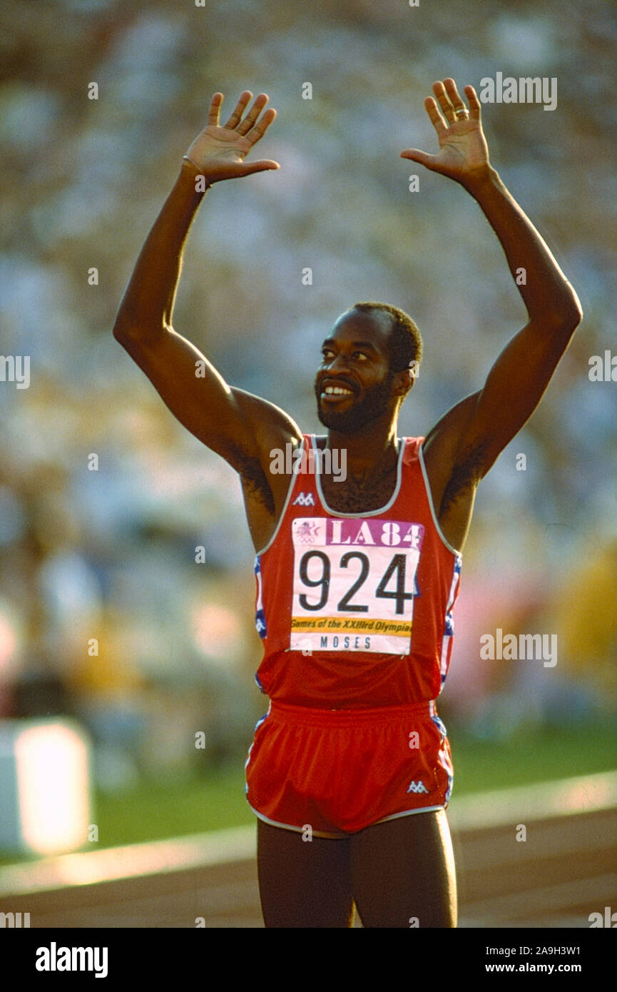 Edwin Moses (USA) competing at the 1984 Olympoic Summer Games Stock
