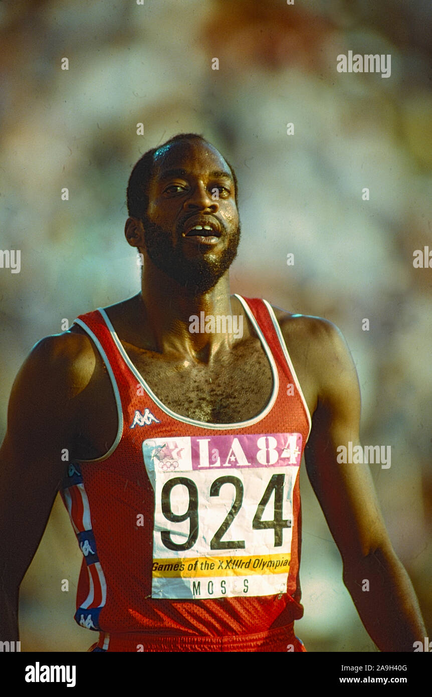 Edwin Moses (USA) competing at the 1984 Olympoic Summer Games Stock