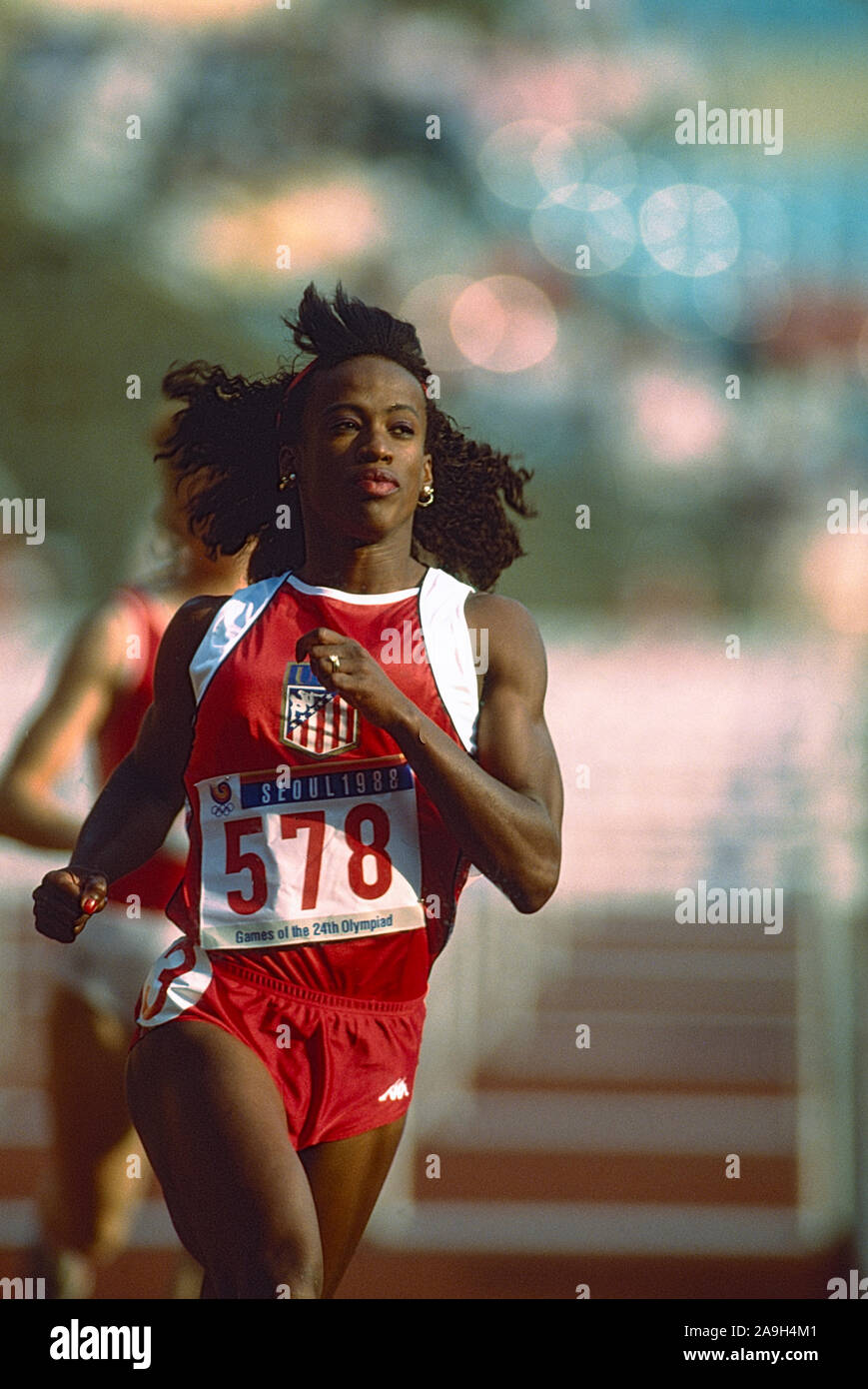 Jackie Joyner Kersee (USA) competing at the 1988 Olympoic Summer Games ...