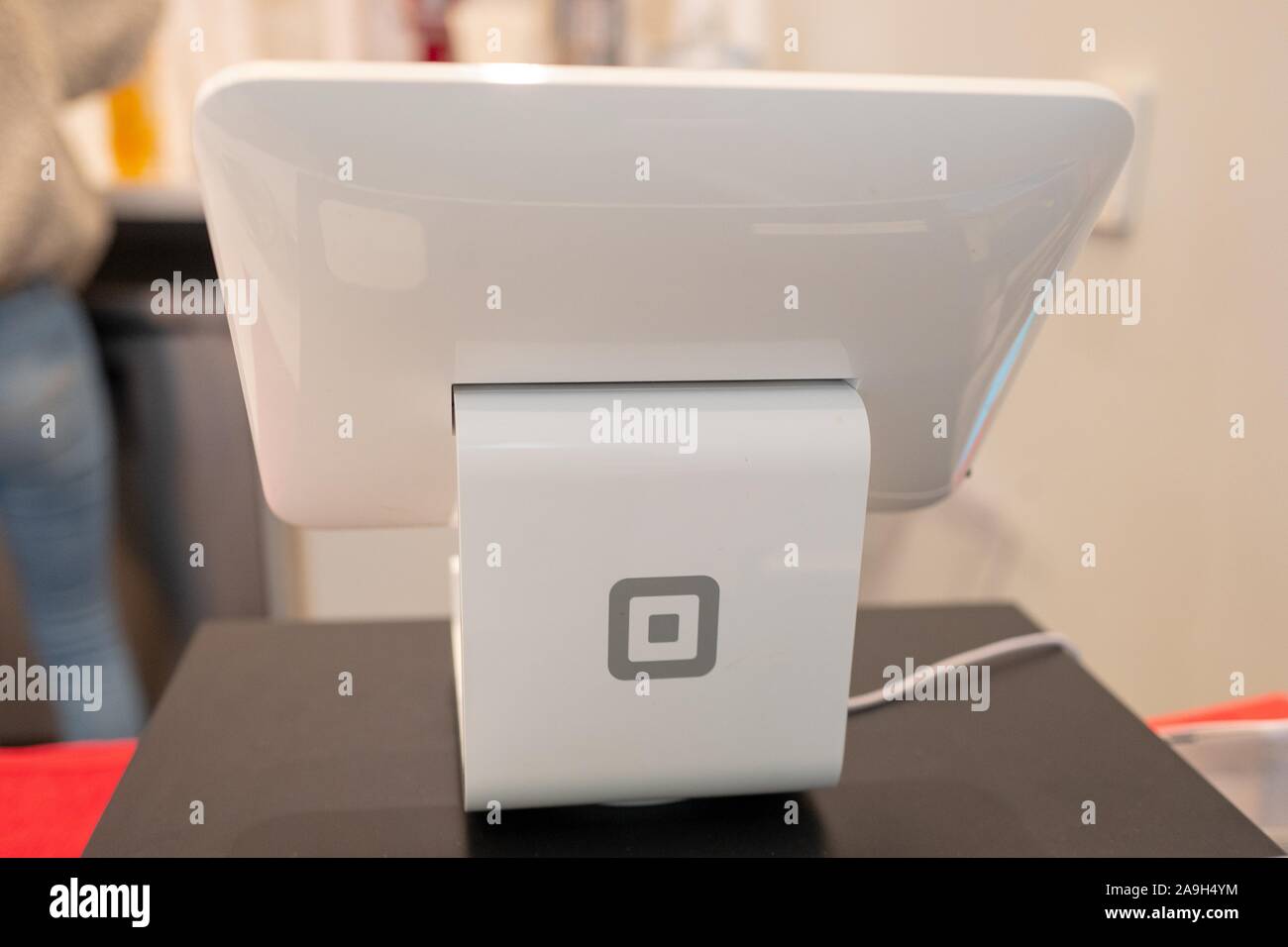 Close-up of point of sale system from technology company Square in a restaurant setting in San Ramon, California, October 20, 2019. () Stock Photo