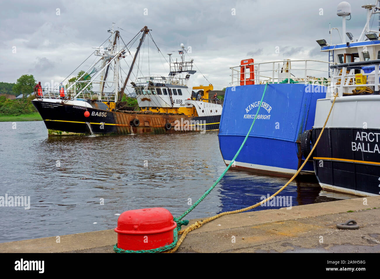 Scallop dredgers at the harbour In Kirkcudbright, Dumfries and Galloway, Scotland. Stock Photo