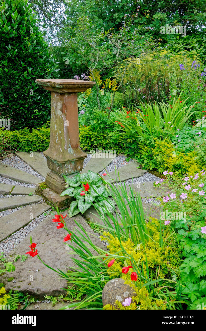 Sundial in the garden at Broughton House in Kirkcudbright, Dumfries and Galloway, Scotland, where the artist Edward Atkinson Hornel (1864-1933) lived. Stock Photo