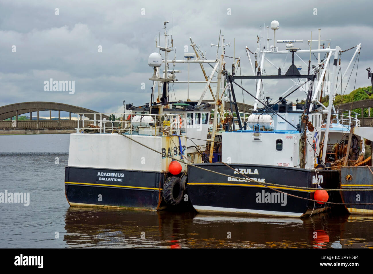Scallop dredgers in the harbour In Kirkcudbright, Dumfries and Galloway, Scotland. Stock Photo