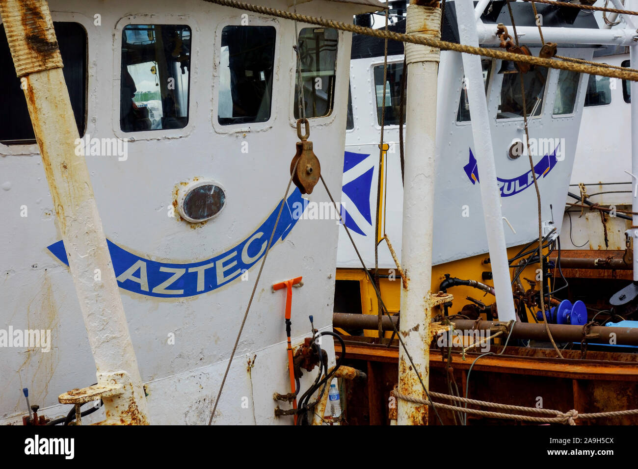 Scallop dredgers at the harbour In Kirkcudbright, Dumfries and Galloway, Scotland. Stock Photo