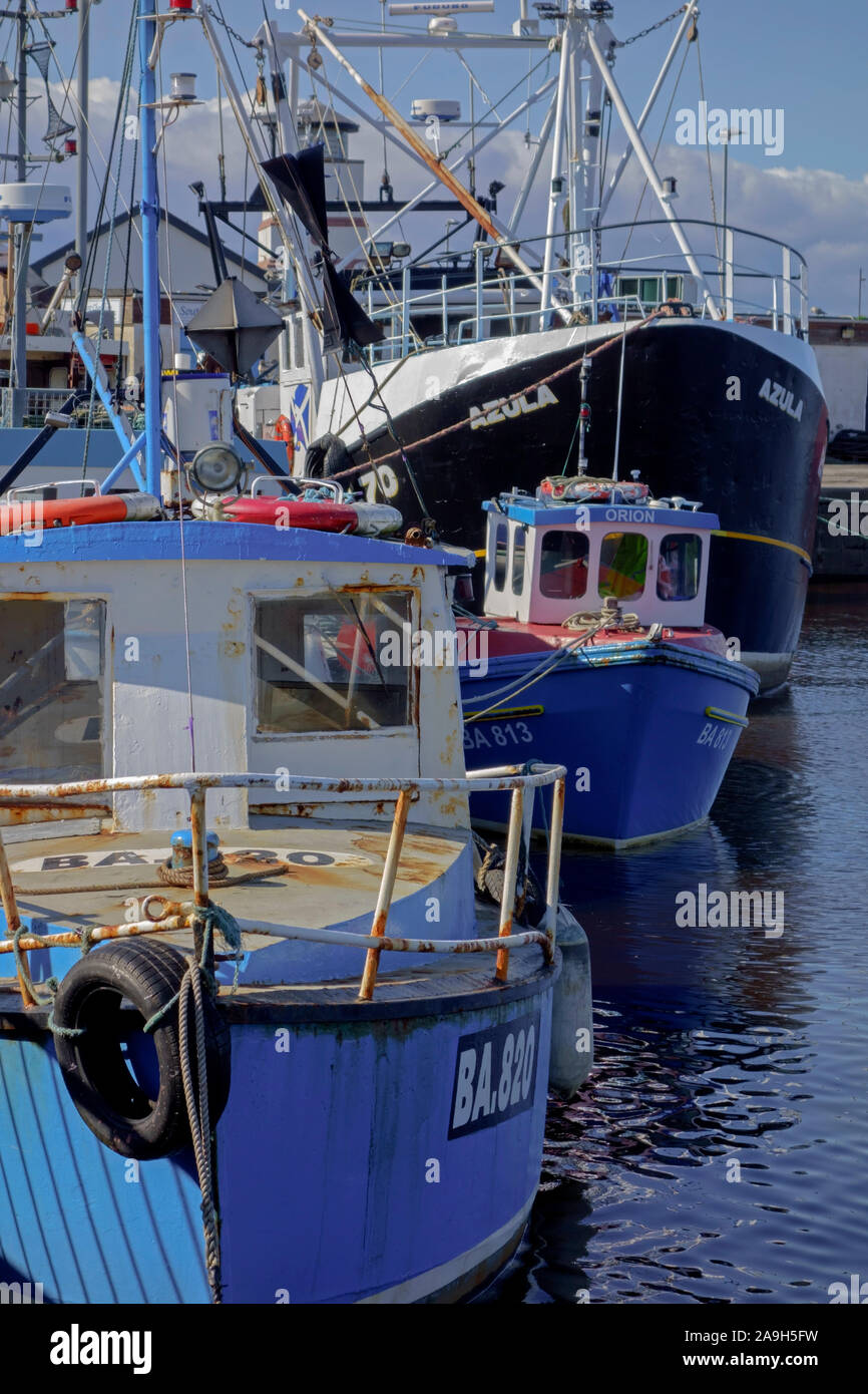 Boats moored in the harbour at Girvan, South Ayrshire, Scotland. Stock Photo