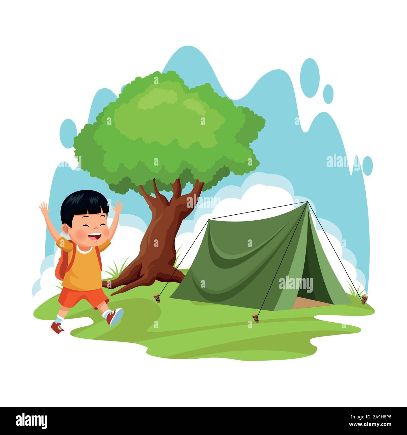 school camping design with tent and cartoon boy Stock Vector Image & Art -  Alamy