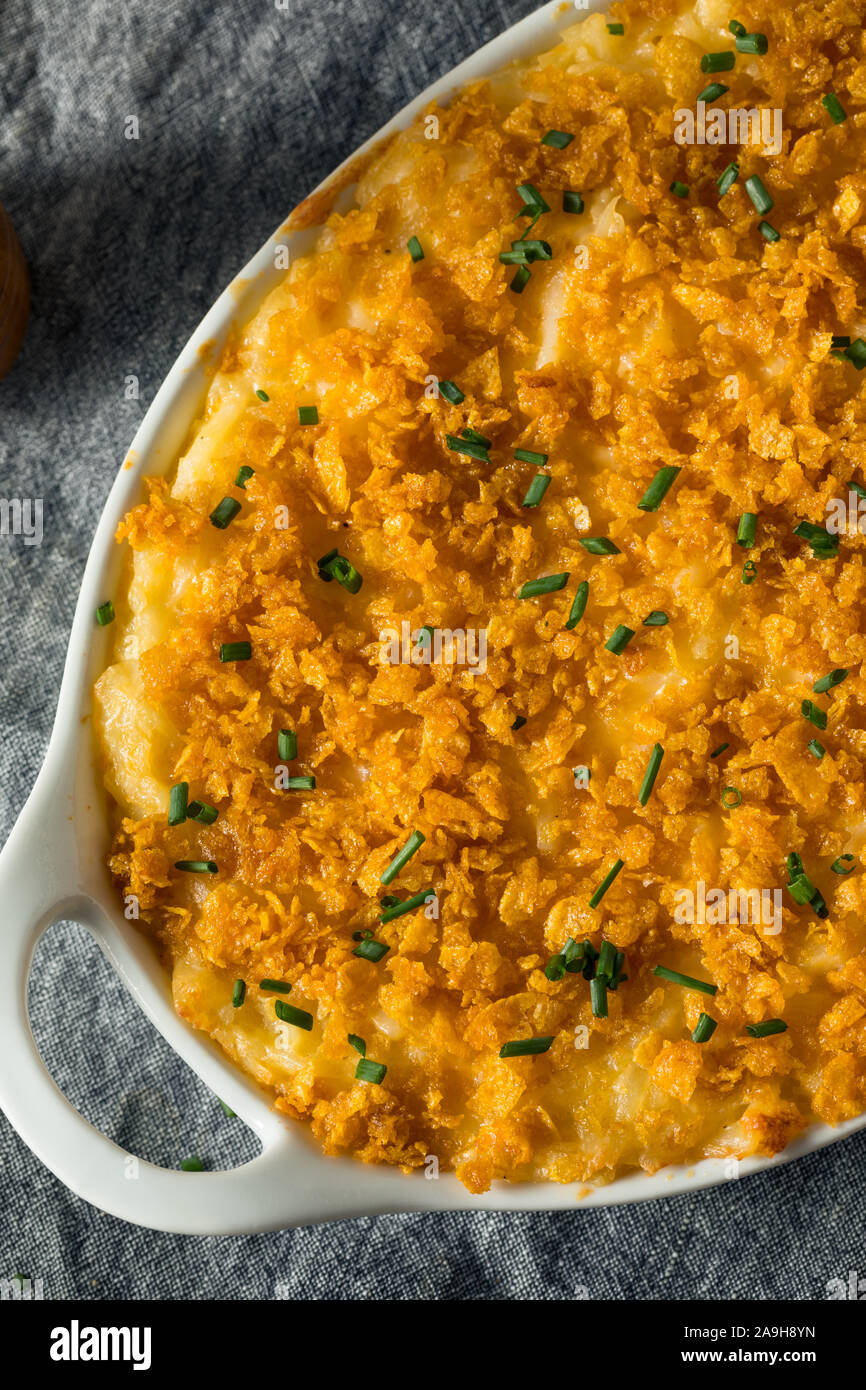 Homemade Funeral Potatoes Casserole with Cheese and Chives Stock Photo