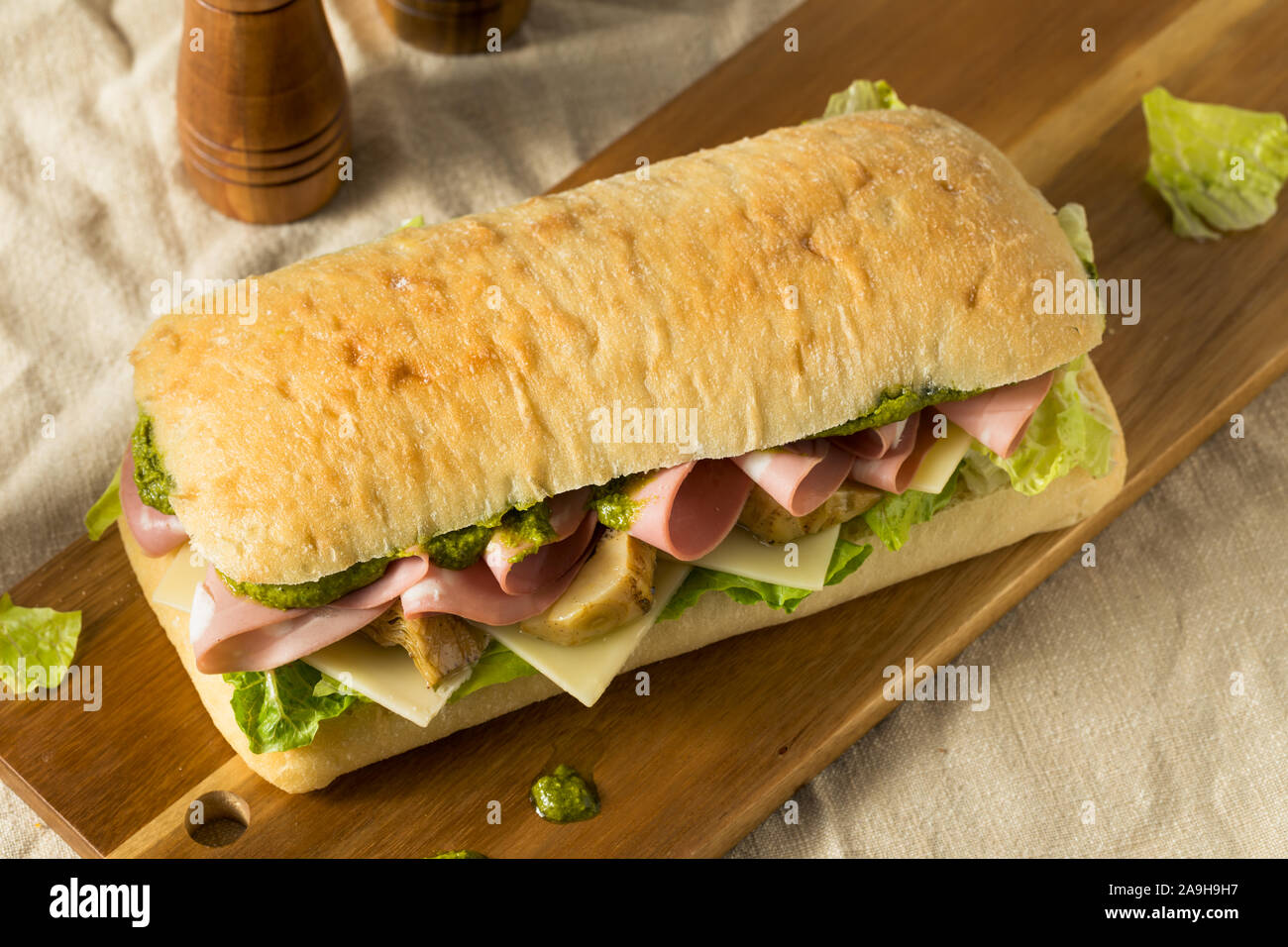 Homemade Italian Panino Sandwich with Artichoke and Mortadella Stock