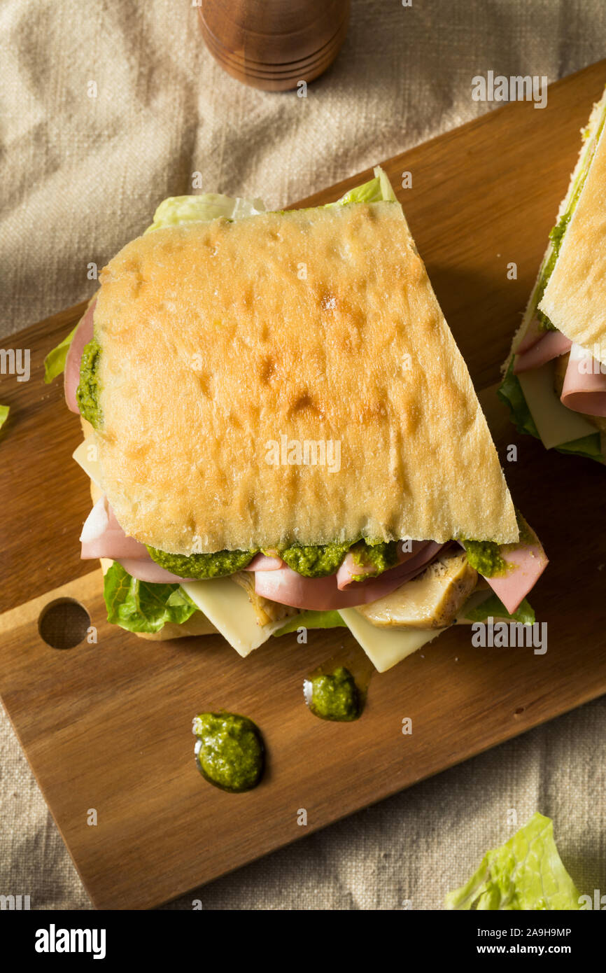 Homemade Italian Panino Sandwich with Artichoke and Mortadella Stock
