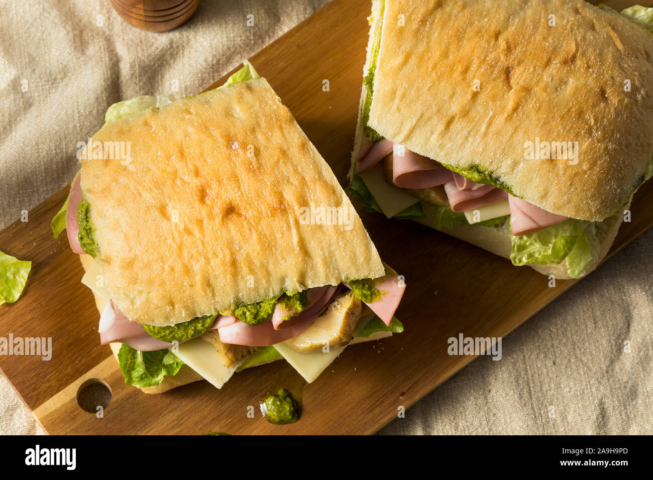 Homemade Italian Panino Sandwich with Artichoke and Mortadella Stock
