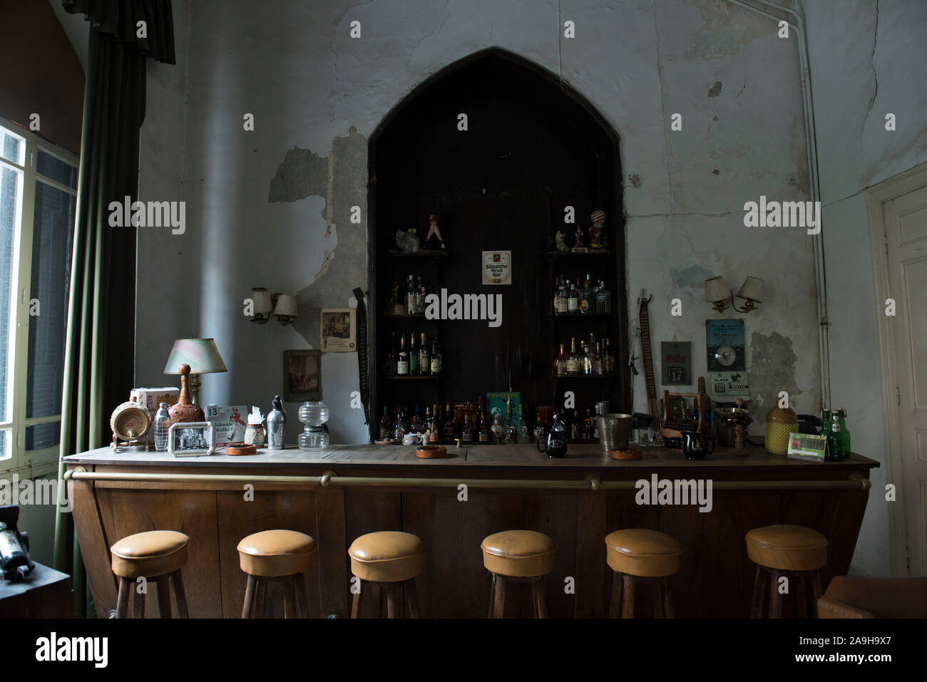 Photos from Aleppo show what remains from 'Al-Baroun' Hotel in Syria.The idea of building a luxury hotel in Aleppo rose at the end of the 19th century. Stock Photo