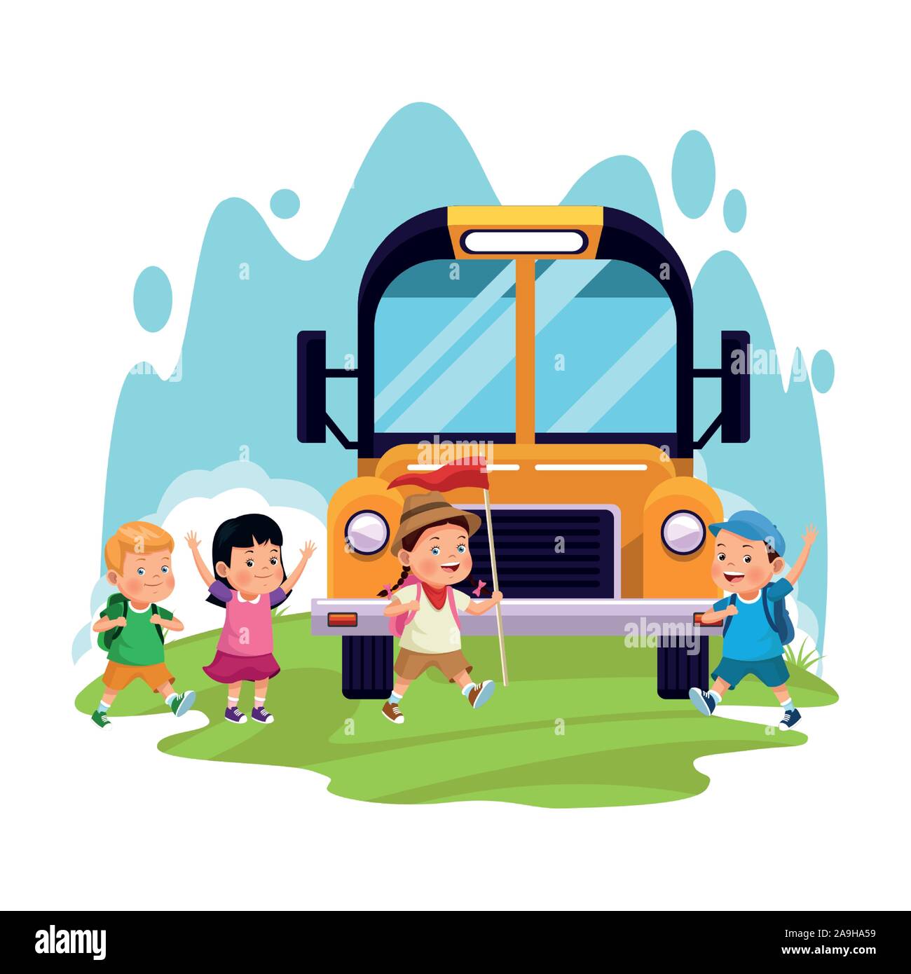 school bus and happy kids Stock Vector Image & Art - Alamy
