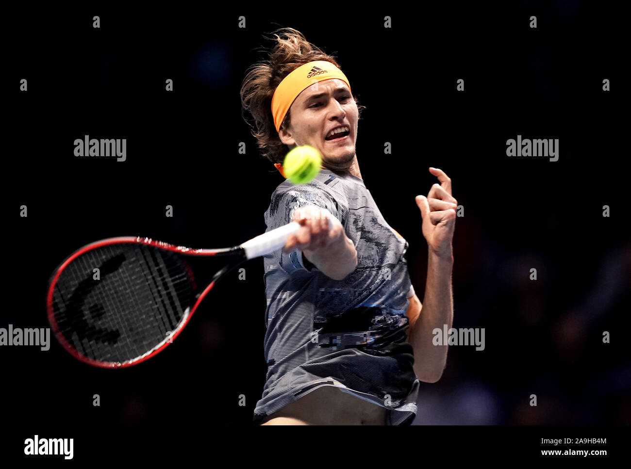 Alexander Zverev during the Mens Single Group Stage match against Daniil Medvedev on day six of the Nitto ATP Finals at The O2 Arena, London. Stock Photo