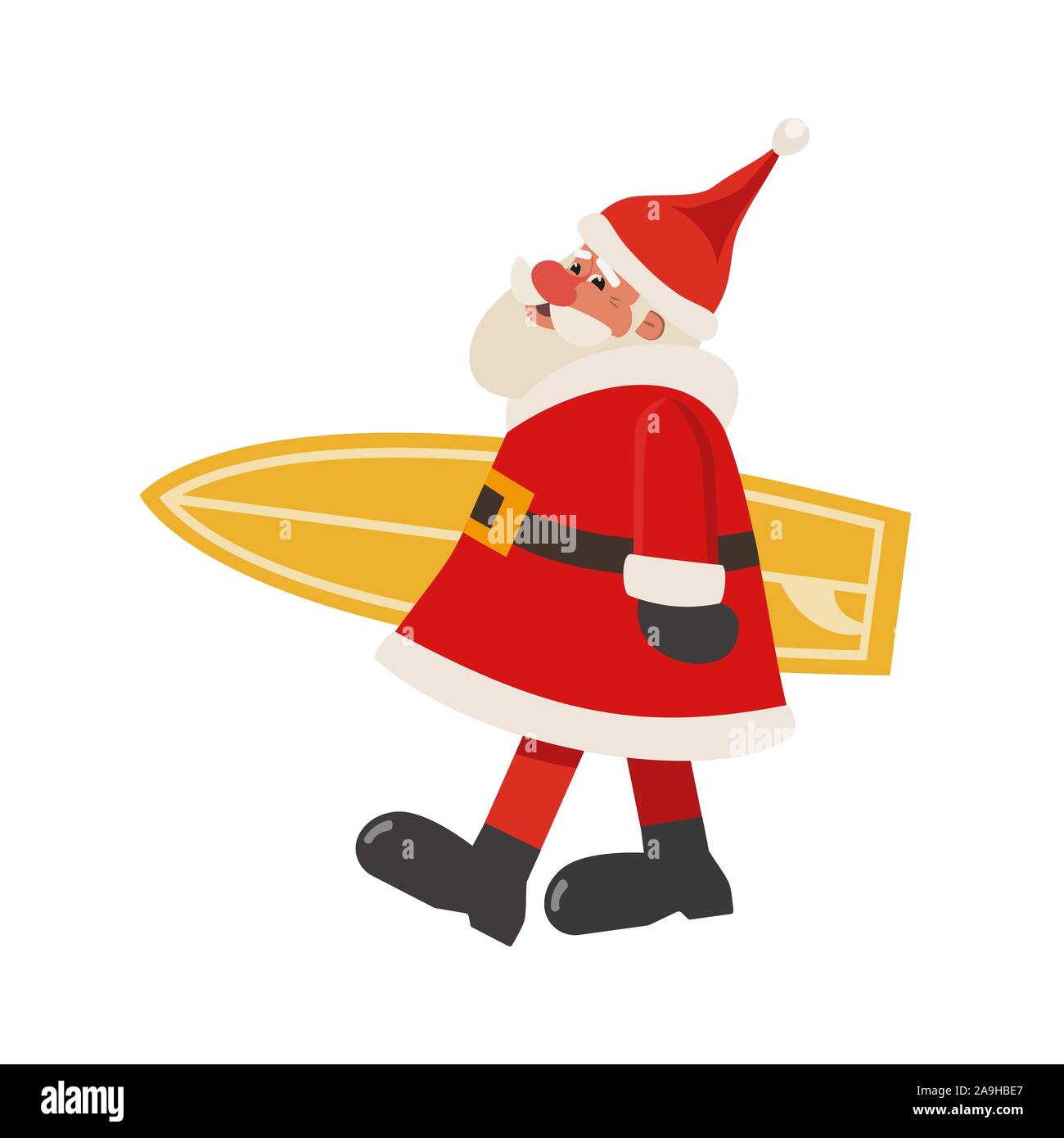 Santa Claus with surfboard flat vector isolated icon Stock Vector