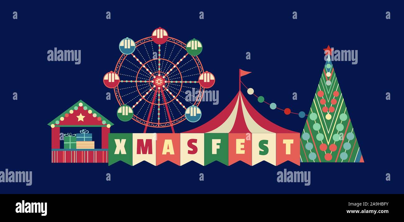 Christmas Fest flat color vector poster Stock Vector