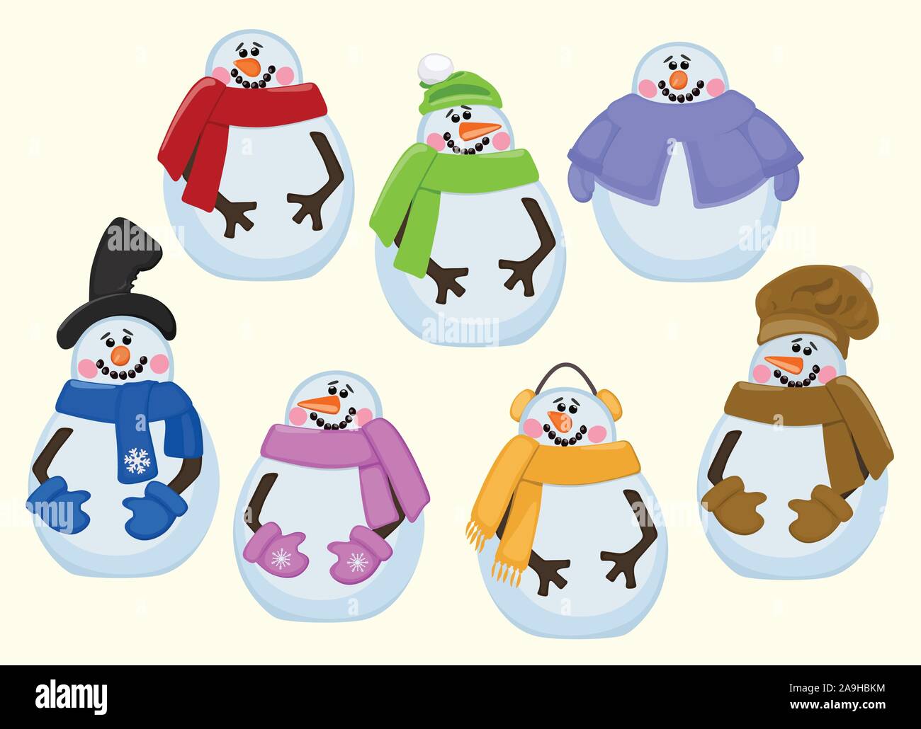 Collection of cute snowmen. New Year Christmas. Decoration. Vector ...