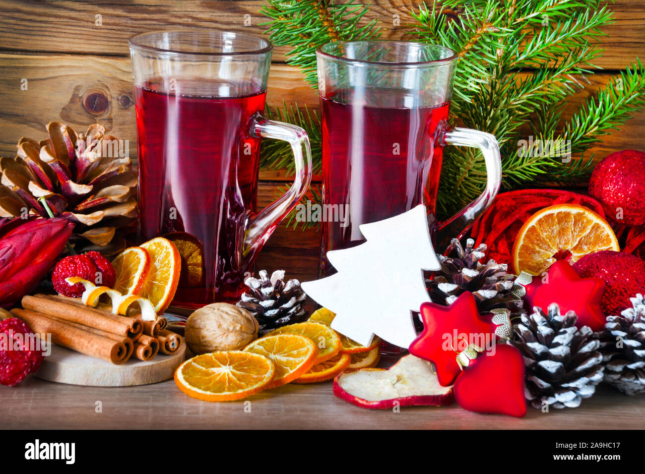 Two glasses of hot spiced wine Stock Photo