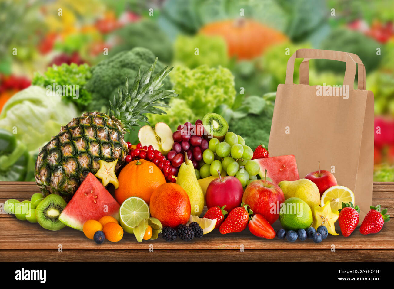 Fruits and vegetables with paper bag Stock Photo - Alamy