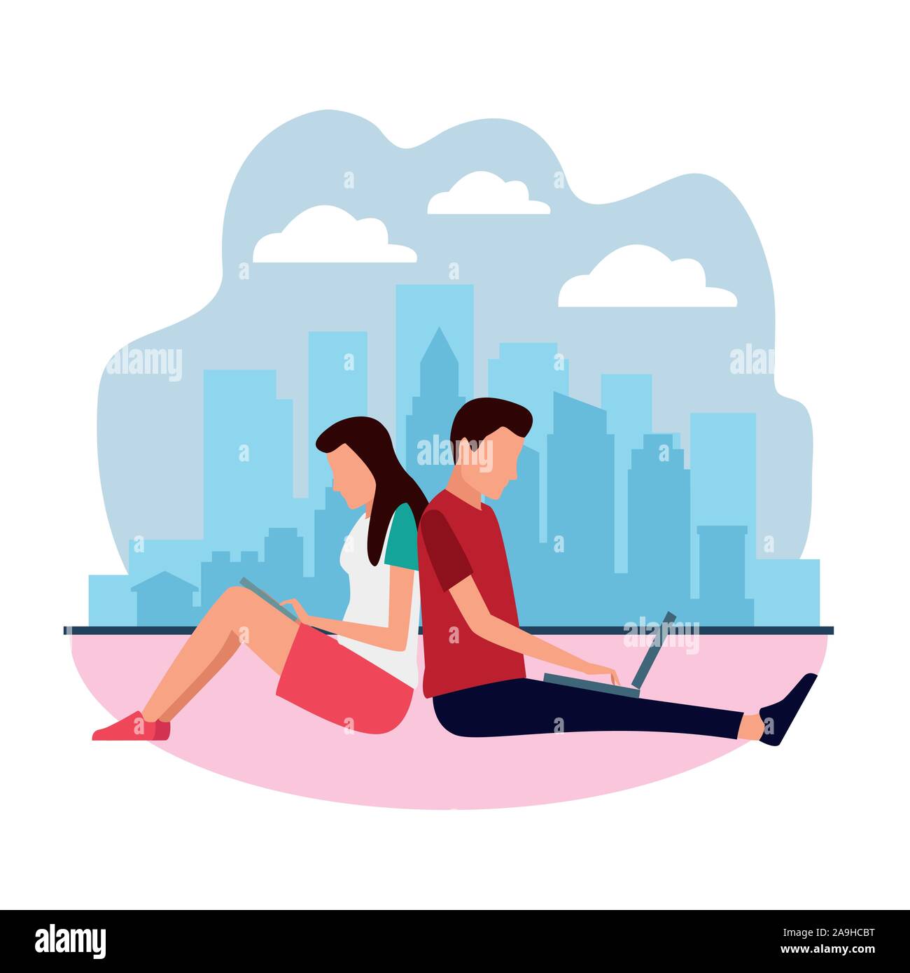 avatar man and woman using technology devices Stock Vector