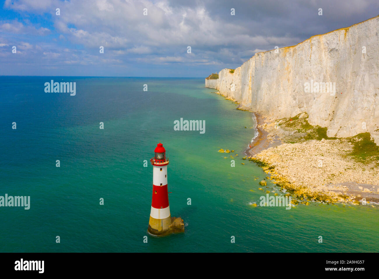 High cliffs at Beachy Head, South Downs National Park, England, United KIngdom, Beachy Head LIghthouse, HIghest sea cliffs in England, English Channel Stock Photo