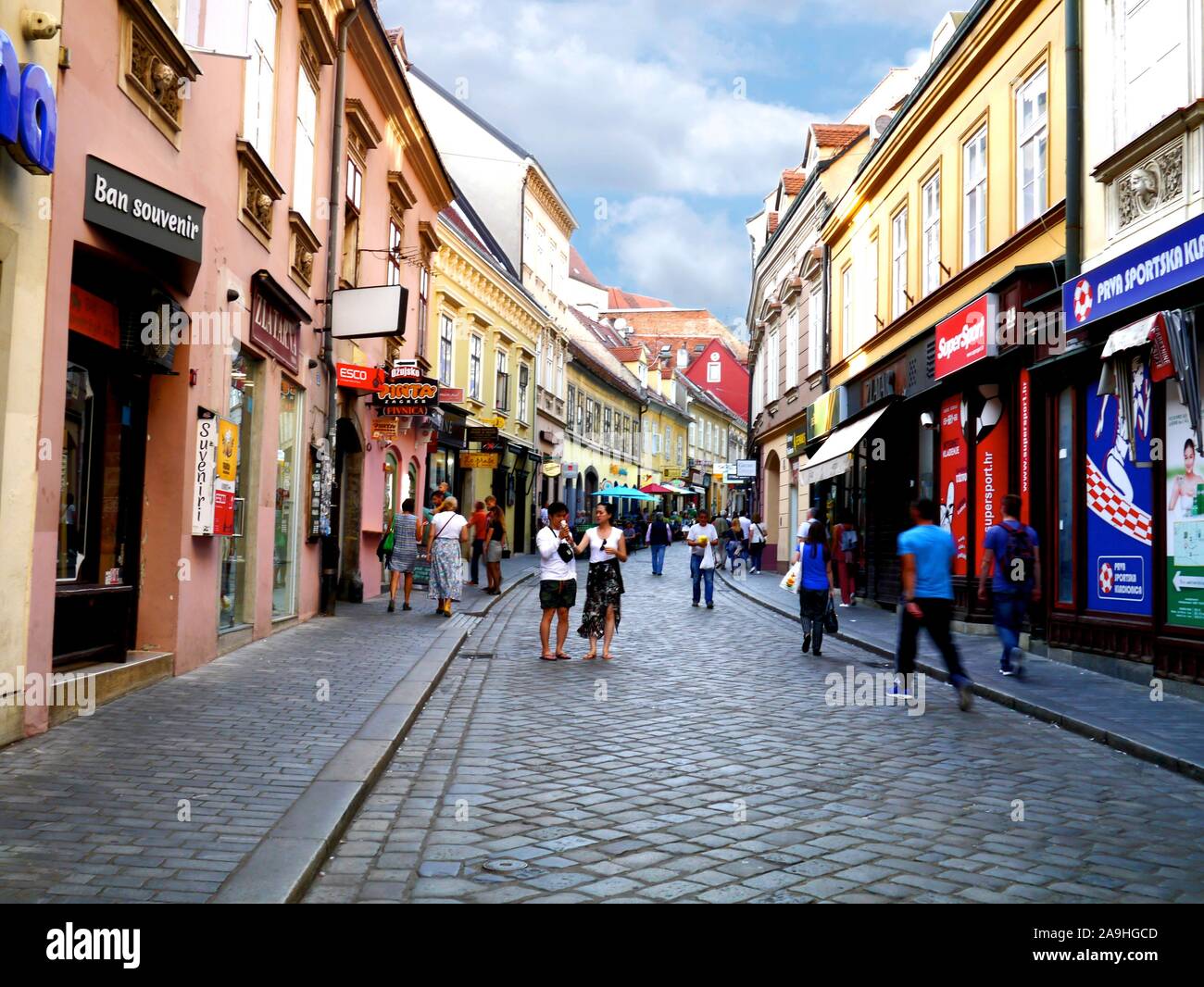 People walking around the streets of Zagreb, Croatia. Stock Photo