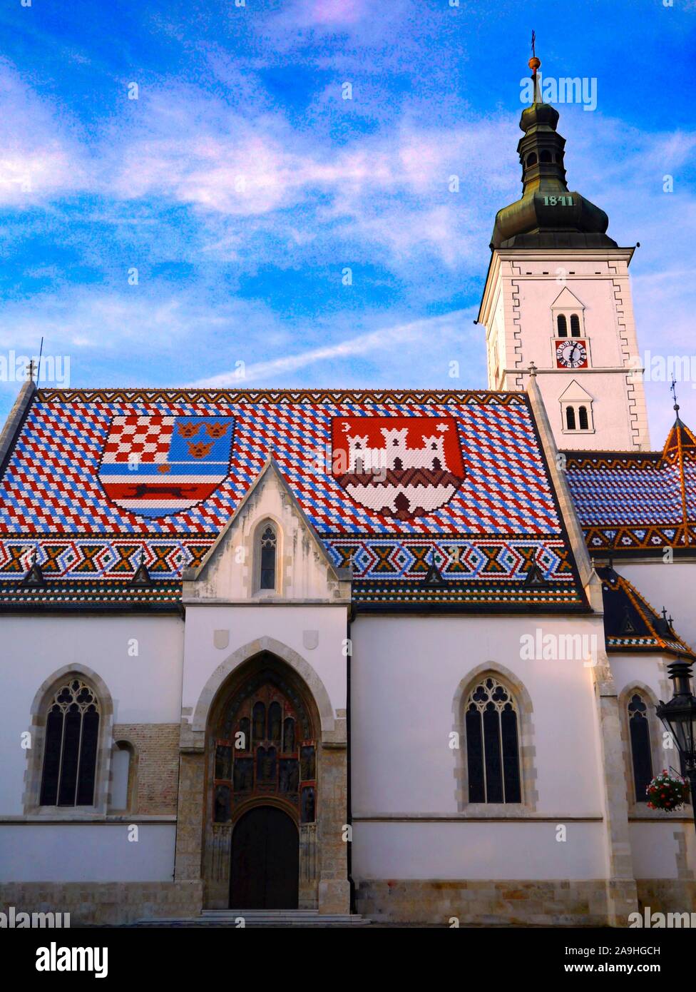 St. Mark's Church Tower, Upper Town, one of the oldest building monuments in Zagreb, Croatia Stock Photo