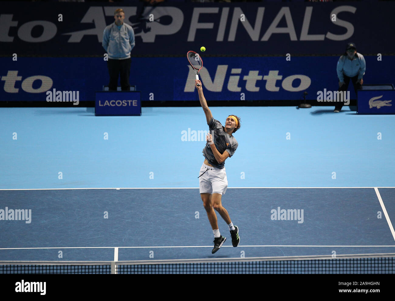 London, UK. 15th Nov 2019. O2 Arena, London, England; Nitto ATP Tennis  Finals; Alexander Zverev (GER) plays a forehand shot in his match against  Daniil Medvedev (RUS) - Editorial Use Credit: Action