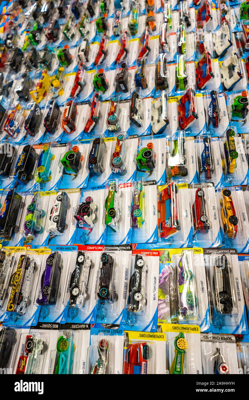 A huge collection of HotWheels, Hot wheels die cast miniature cars, trucks  and lorries on display at The Entertainer toy store in the potteries Stock  Photo - Alamy
