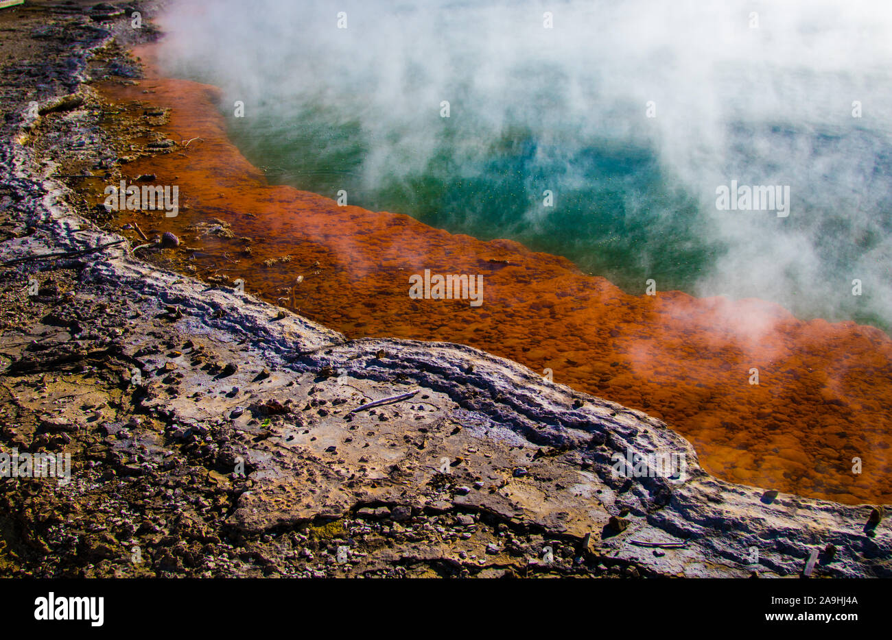 Coloured lake in a geothermal volcanic area Stock Photo