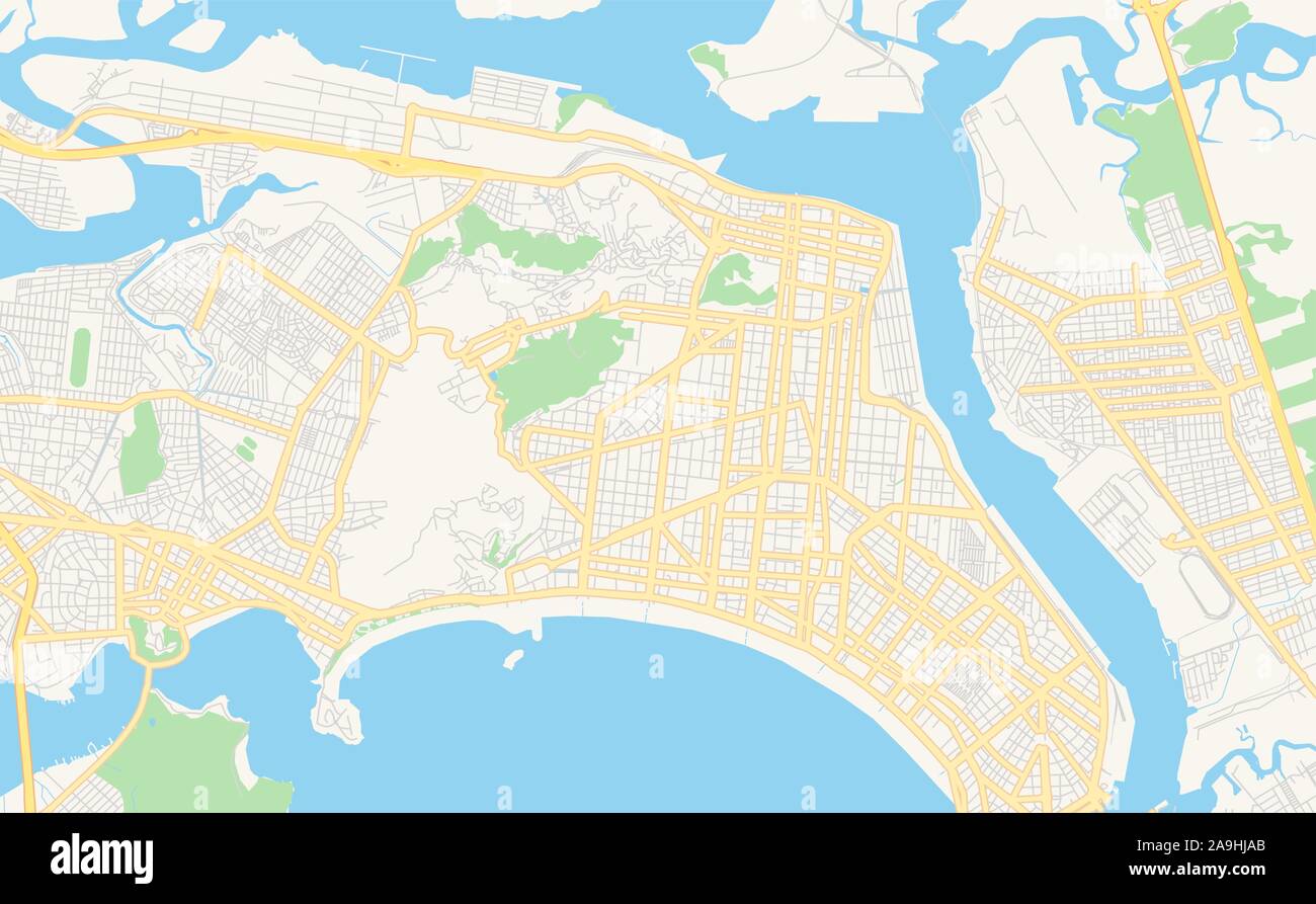 Printable street map of Santos, Brazil. Map template for business use