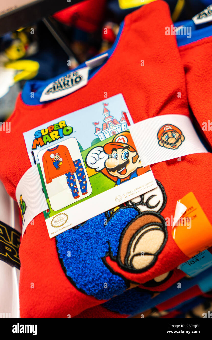 Cool super Mario pyjamas on sale at Primark ready for Christmas, Pj's warm cosy bed wear for Xmas eve and stocking fillers Stock Photo