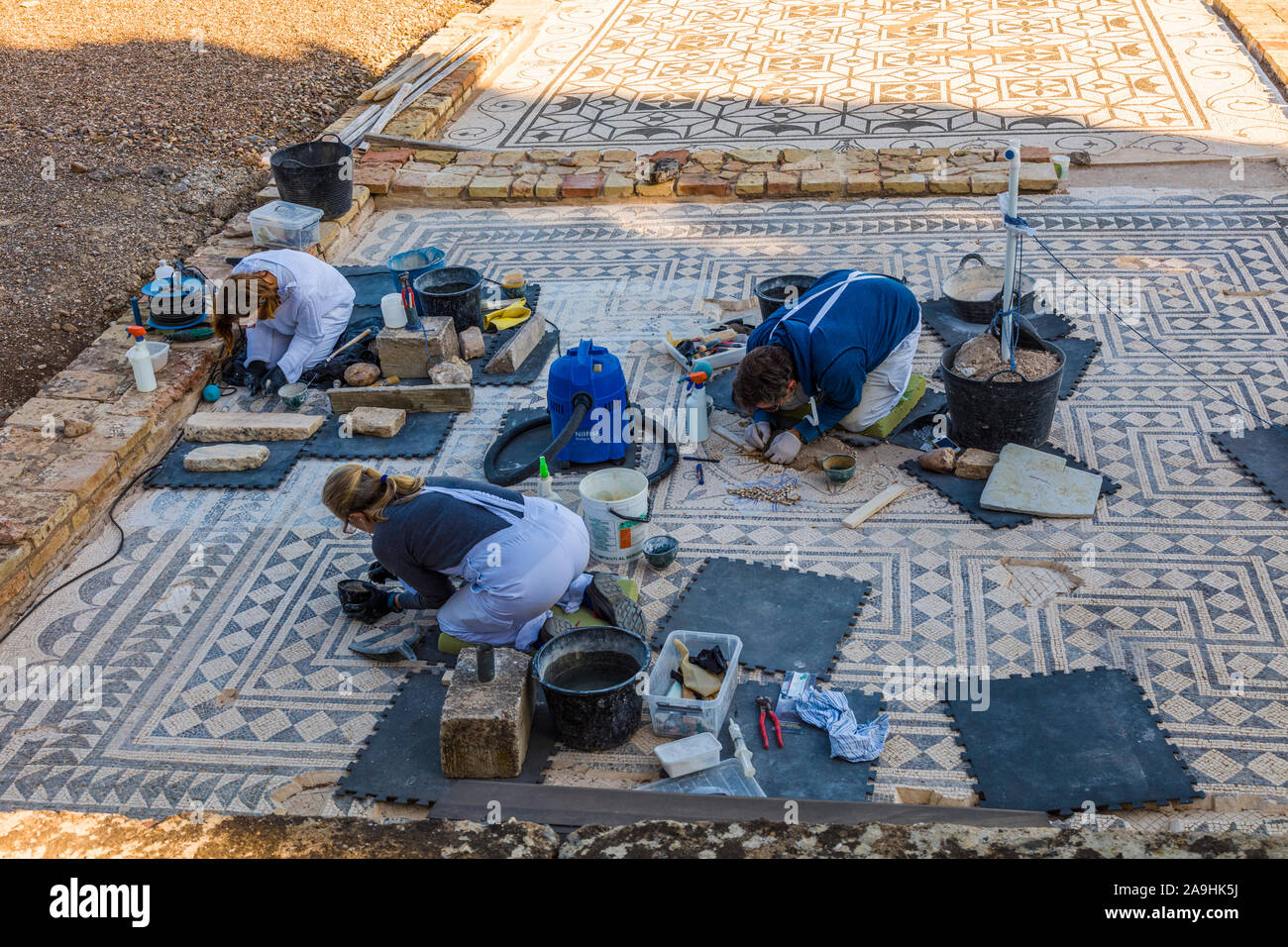 Restoring work at Roman settlement of Italica in  village of Santiponcethe  Spain Stock Photo