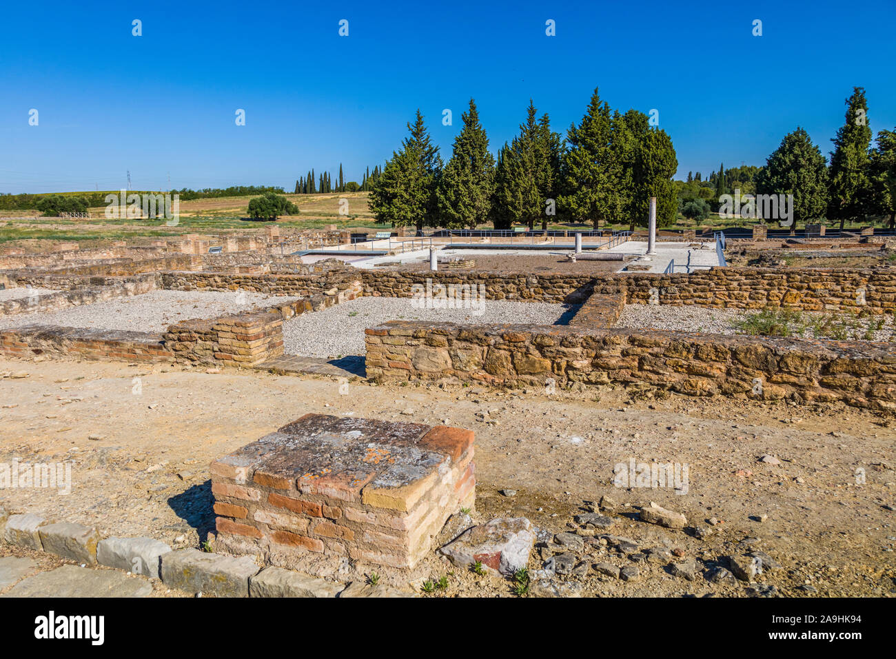 Ruins at Roman settlements of Italica in  village of Santiponcethe  Spain Stock Photo