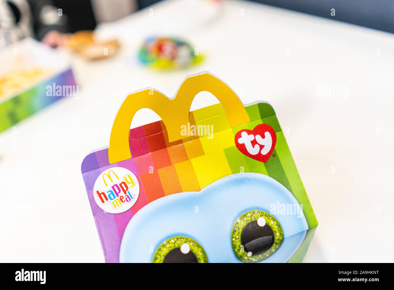 McDonalds Happy meal incorporating the famous TY teddy bear brand famous to children for their glittery eyes and birthdays, children's meals Stock Photo