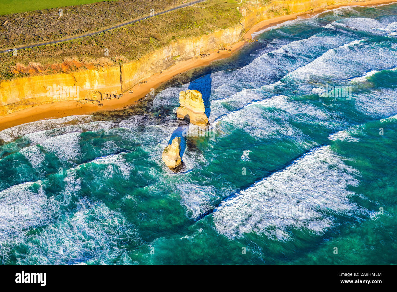 Strange rock formations off the Australian coastline by the Great Ocean Road in Victoria. Stock Photo