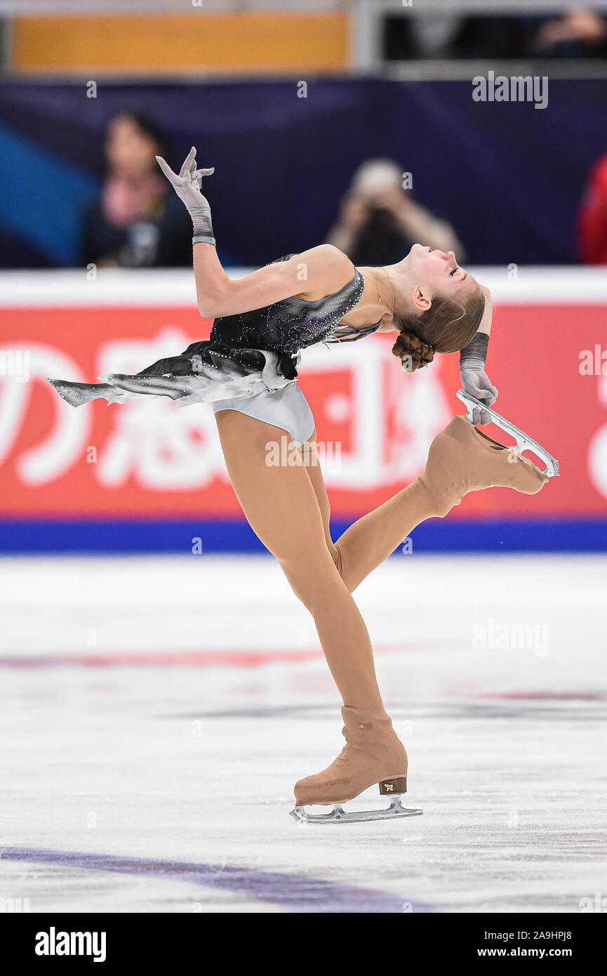 Moscow, Russia. 15th Nov, 2019. Alexandra Trusova of Russia performs ...
