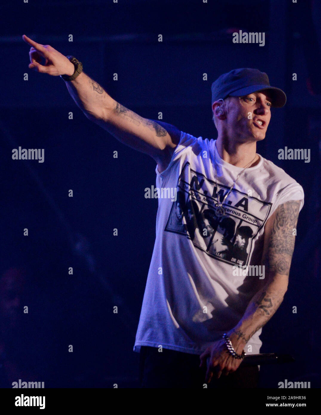 AUSTIN, TX – OCTOBER 11: Eminem performs in concert during the Austin City Limits Music Festival at Zilker Park on October 11, 2014 in Austin, Texas. Photo: imageSPACE/MediaPunch Stock Photo