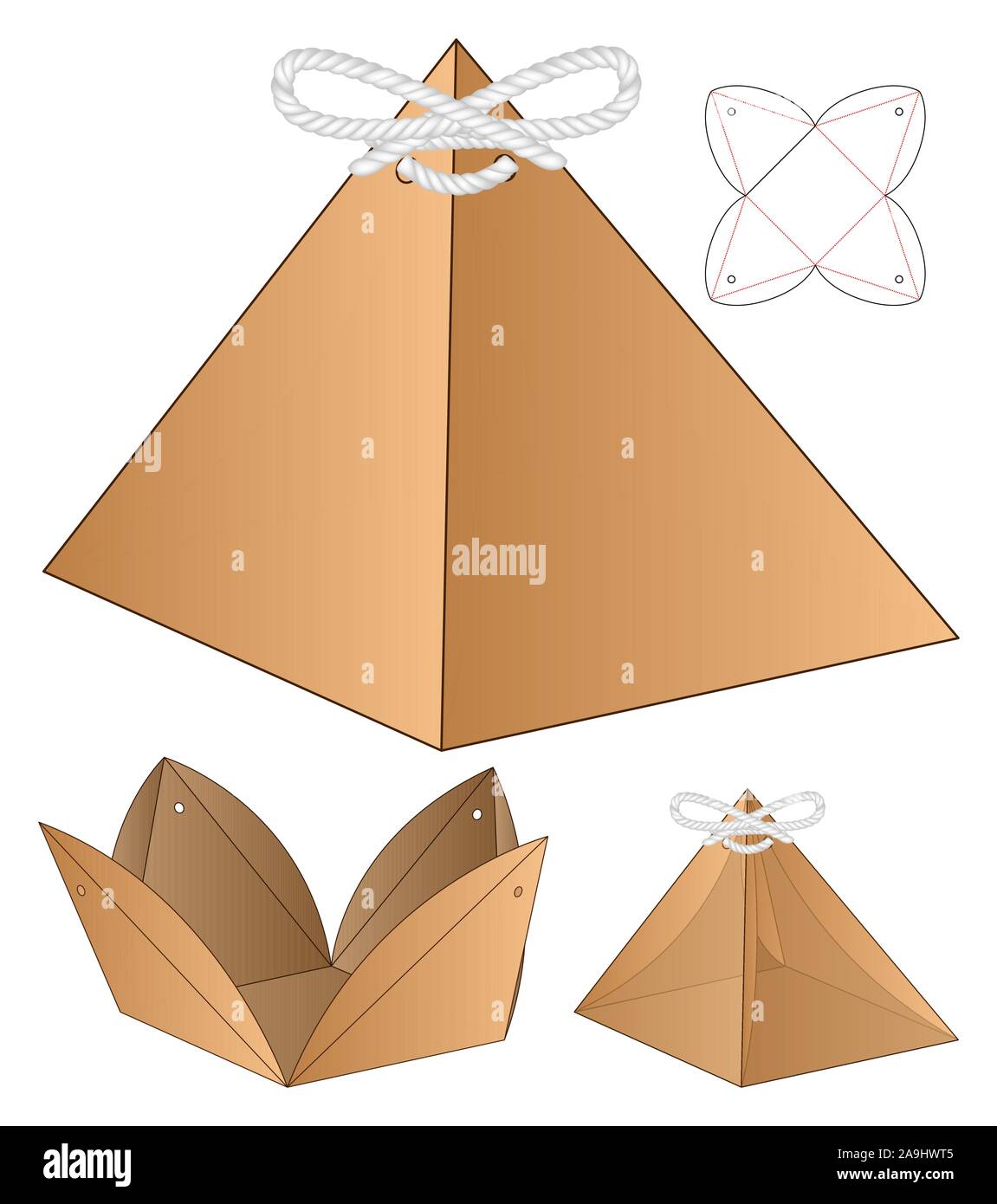 Pyramid Shape Box packaging die cut template design Stock Vector