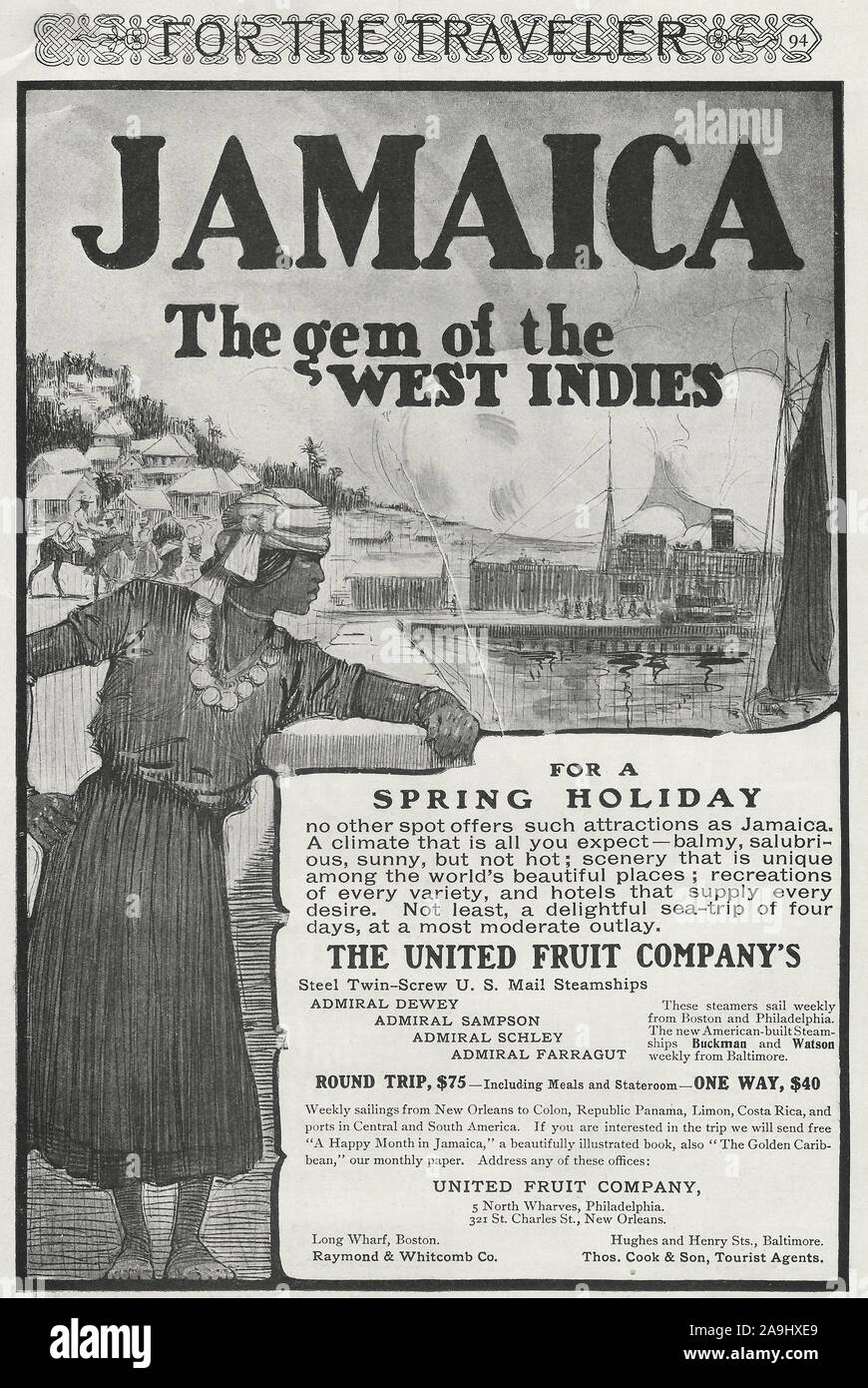 Advertisement for Jamaica - The Gem of the West Indies, circa 1905 Stock Photo